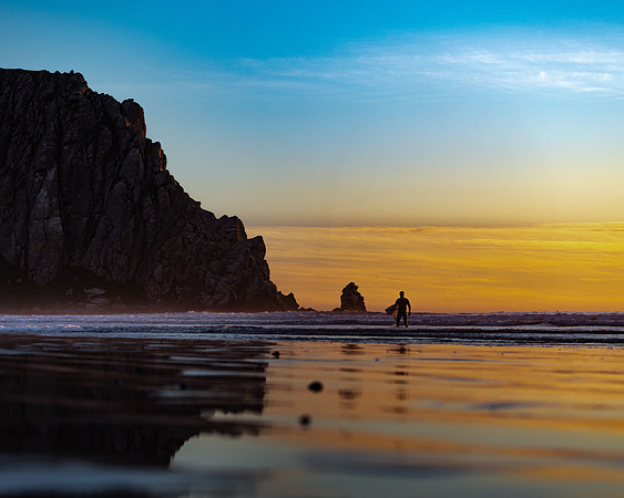 Sunset Surfer-Morro Bay, Morro Rock